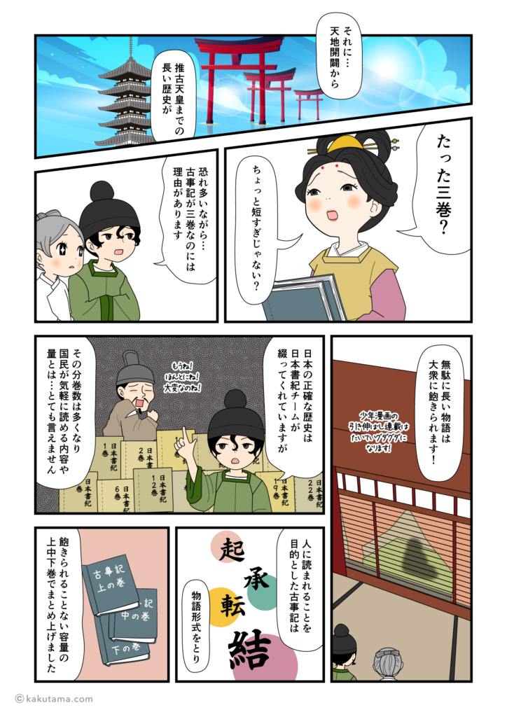 古事記がたった三巻なワケを元明天皇に説明する太安万侶の漫画