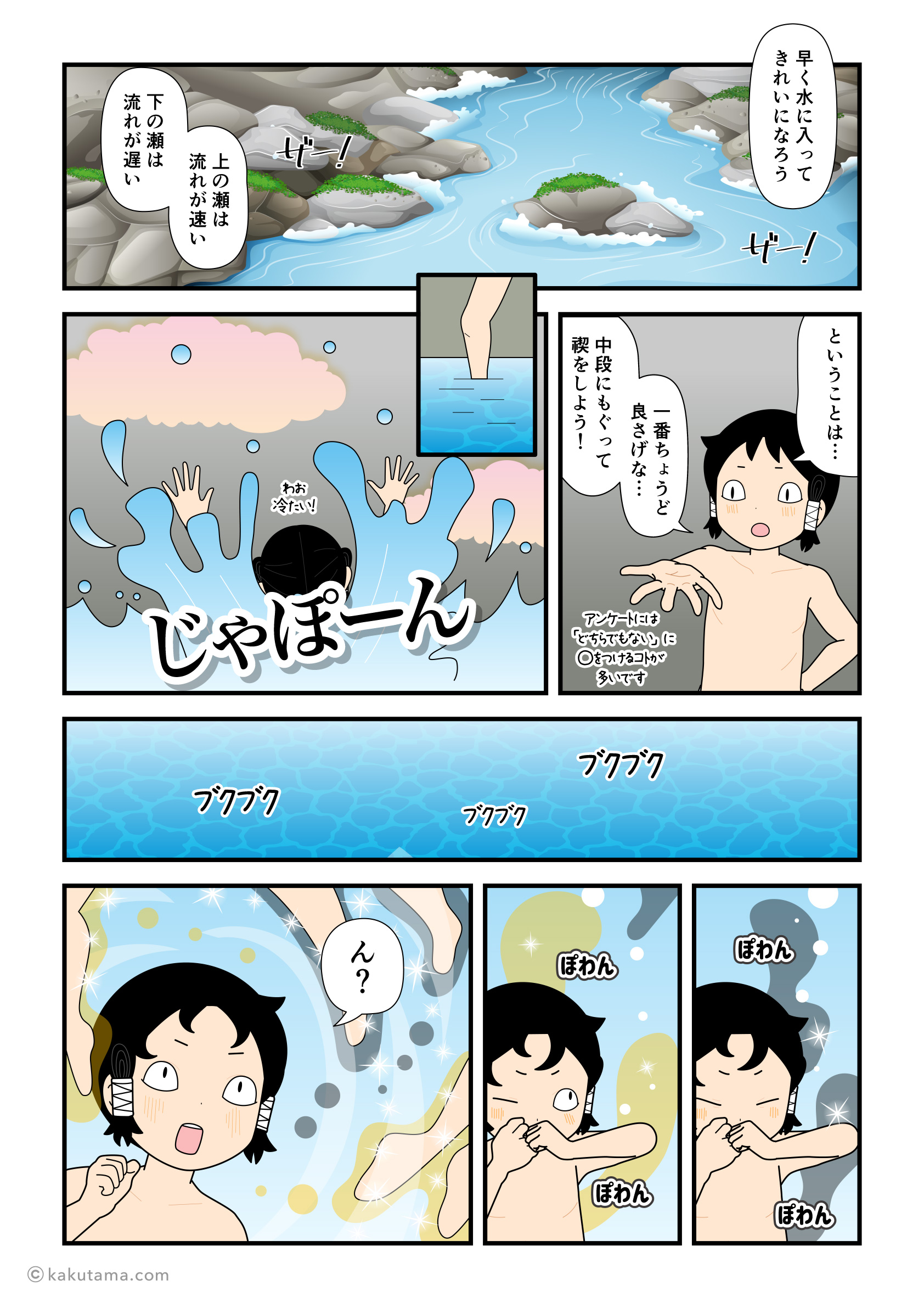 水の流れを見て中段に潜ったイザナギから神が生まれてきた漫画