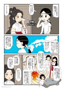 葦原中国はイザナギが作った国だから天照大御神が最高神になるのがふさわしいという月読の古事記漫画とイラスト
